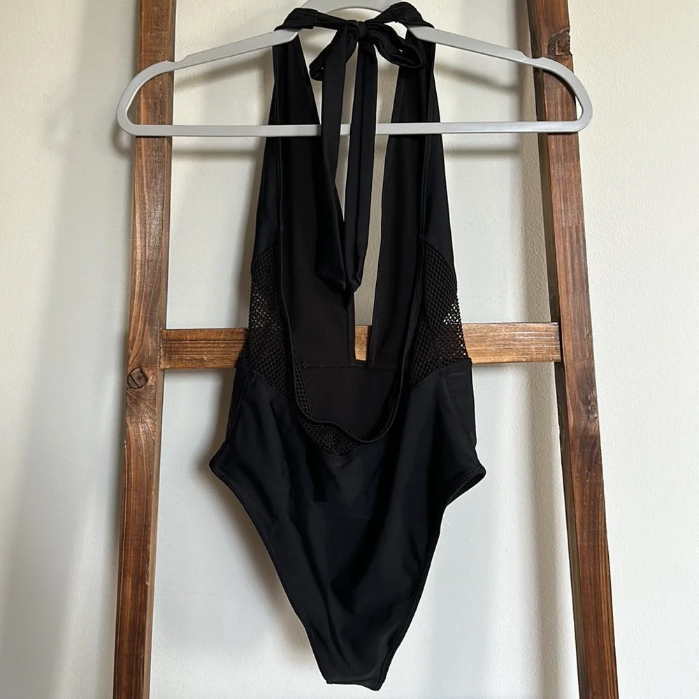 Forever 21 Plunging Mesh Halter One Piece Swimsuit